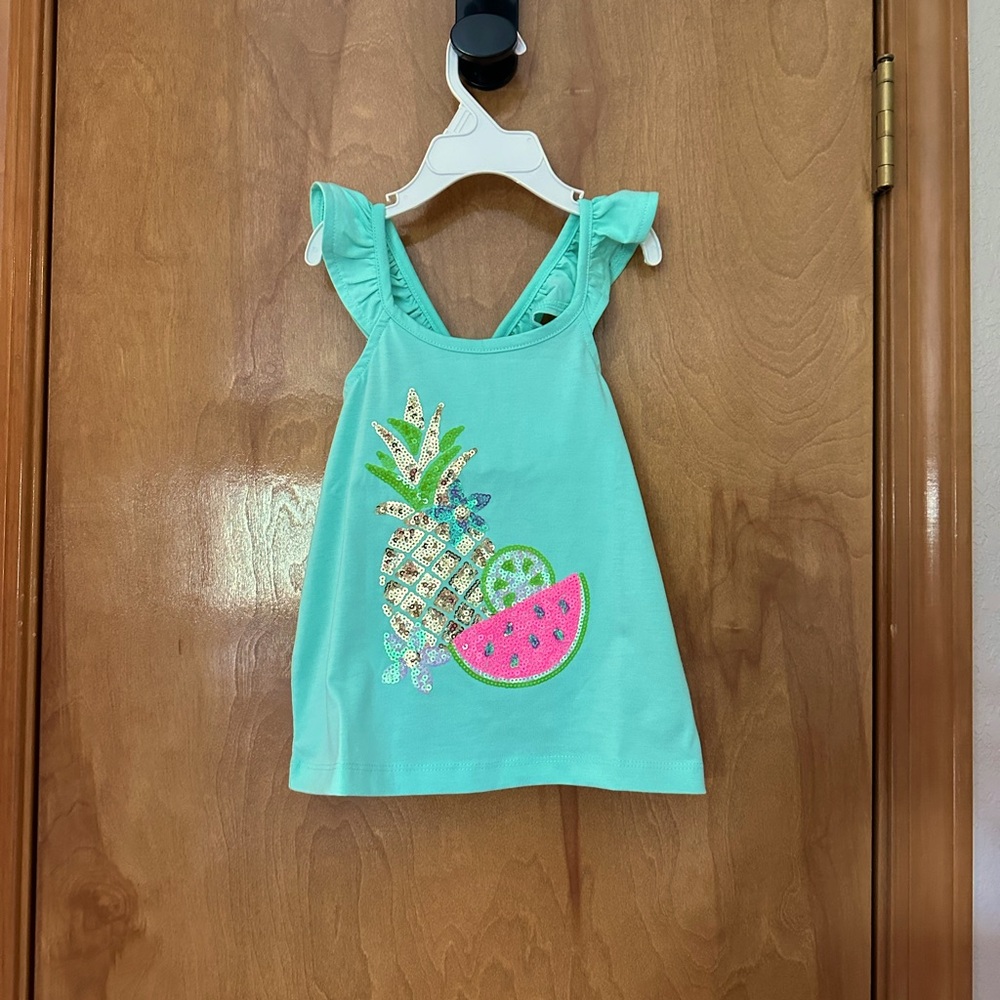 Isaac Mizrahi sequin pineapple watermelon ruffle tank shirt size xsmall